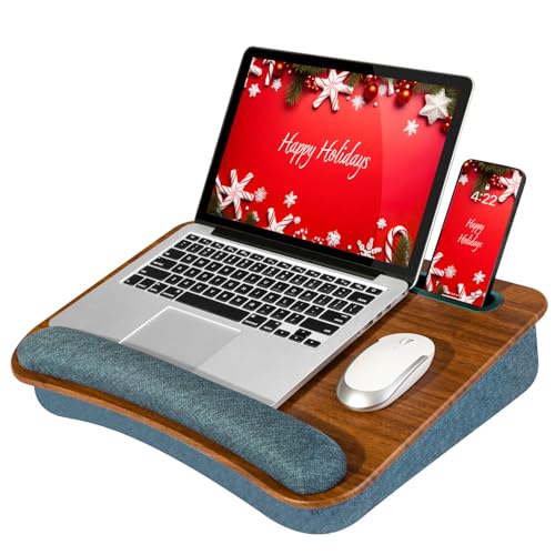 LAPGEAR Portable Laptop Lap Desk with Pillow Cushion, Anti-Slip Strip, Tablet or Phone Storage Slot,...