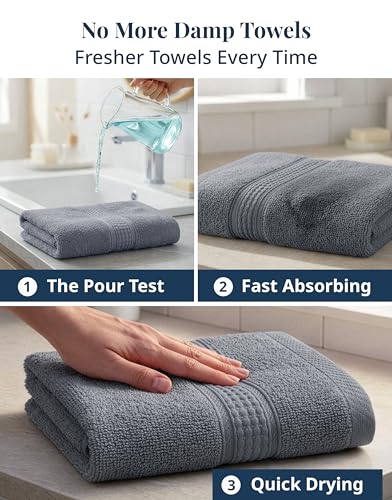 Image of LANE LINEN Hand Towels for Bathroom - 4 Pack (16 inch x 28 inch), 100% Cotton Face Towel Set - Soft, Fade & Shrink Resistant - Hotel & Spa Inspired Hand Towels for Bathroom for Modern Family Homes - Cool Grey