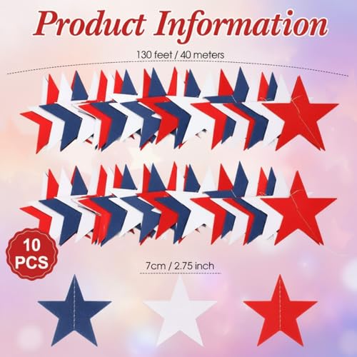 Image of Patelai Glitter Star Garland Banner 2026 Graduation Decor 130 Feet Star Hanging Banner Twinkle Backdrop for Party Birthday Classroom Wedding Supplies(White, Red, Royal Blue)