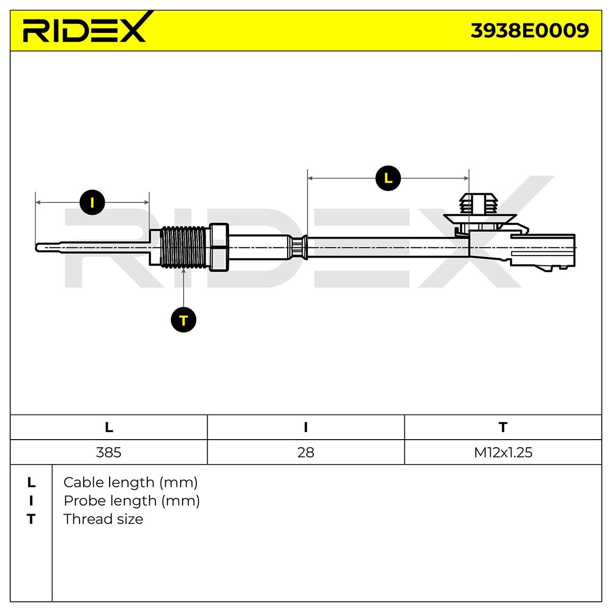 RIDEX 3938E0009 Sensor temp. gas escape eléctrico Compatible con RENAULT MEGANE III Grandtour KZ0/1