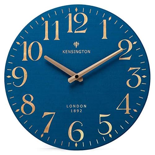 NIKKY HOME Navy Blue Wooden Wall Clock 12 Inch – Battery Operated Silent Non Ticking Clock Decor for Kitchen, Living Room, Bathroom, Office