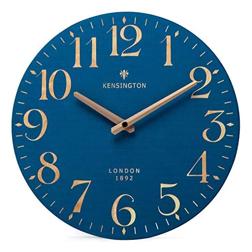 NIKKY HOME Navy Blue Wooden Wall Clock 12 Inch - Battery Operated Silent Non Ticking Clock Decor for Kitchen, Living Room, Bathroom, Office