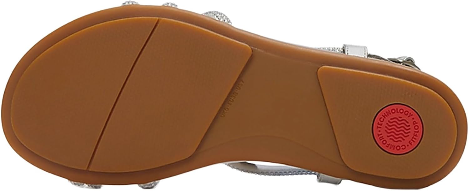 FitFlop Women's Gracie Crystal Back-Strap Sandals | Lightweight Leather Strappy Flats w/ Dynamicush Cushioning & Arch Support