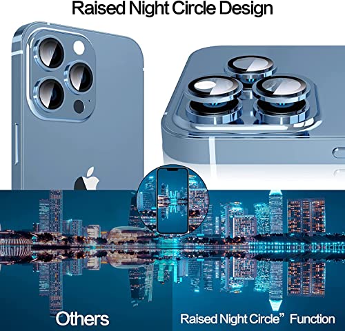 Image of For iPhone 13 Pro Camera Lens Protector & For iPhone 13 Pro Max Camera Lens Protector Tempered Glass Screen Protector, Anti-Scratch Premium Tempered Glass Film Aluminum Alloy 3D Lens Ring Cover(3 Pack, Serria Blue