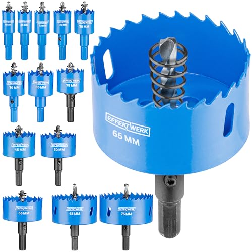 EffektWerk - 13 pc Hole Saw Drill Bit Set - 18mm to 75mm - Heavy-Duty High Speed Steel - Softwood, Plywood, PVC, Plasterboard, Aluminium 1 EffektWerk - 13 pc Hole Saw Drill Bit Set - 18mm to 75mm - Heavy-Duty High Speed Steel - Softwood, Plywood, PVC, Plasterboard, Aluminium