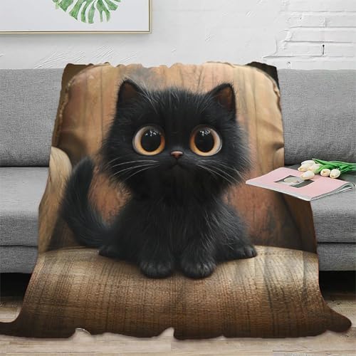 Couverture lit microfibre chat noir plaid 200x230 cm - 3