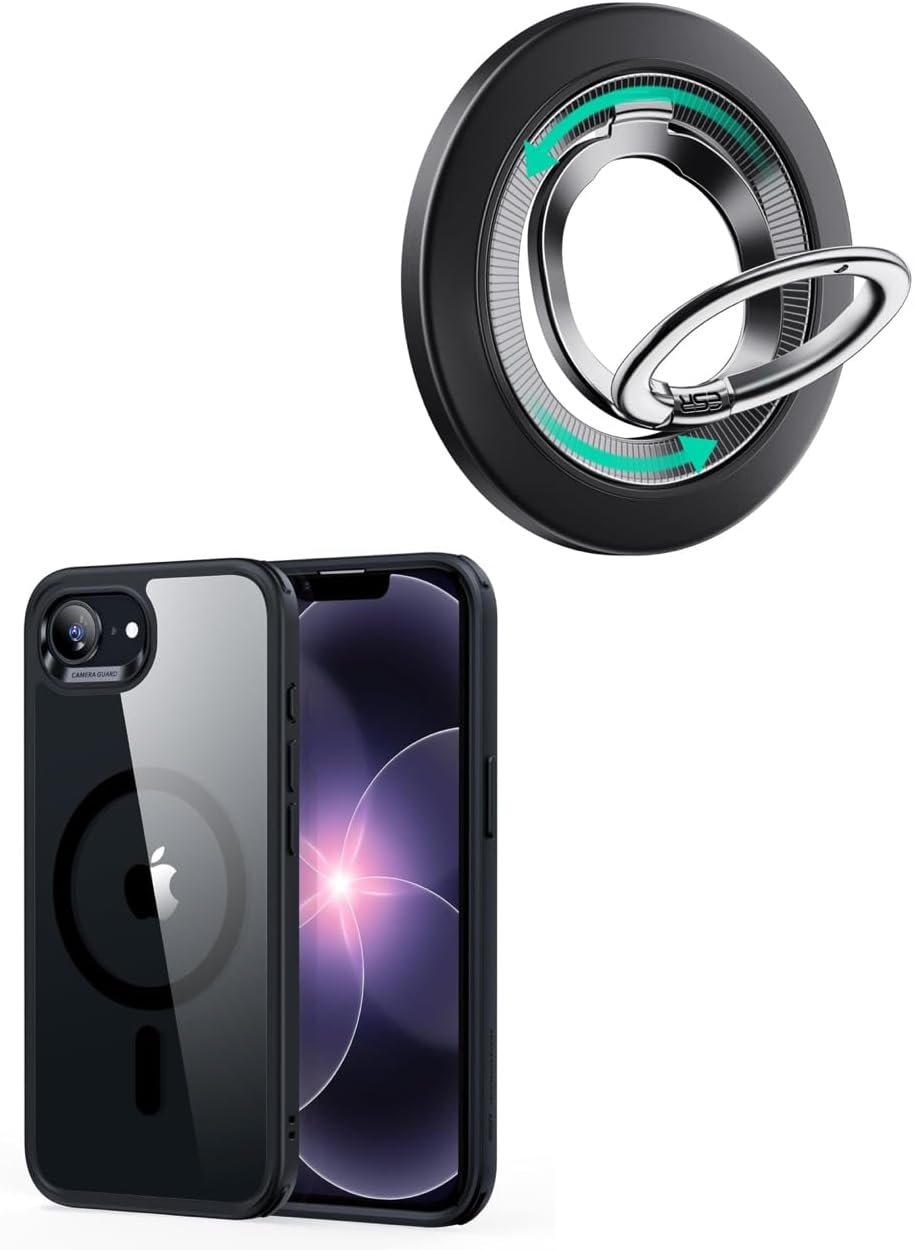 ESR for iPhone 17e/16e MagSafe Case Bundle with MagSafe Phone Grip for iPhone 17e/17-12, Dual-Side Phone Stand 360°Adjustable Thin Magnetic Ring Holder Stand for Samsung, All Phones