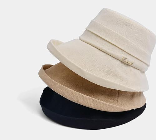 Miniatura 3 de Sombrero de sol transpirable de lino de ala ancha para mujer, para viajes, playa, protección UV, sombrero de pescador para exteriores