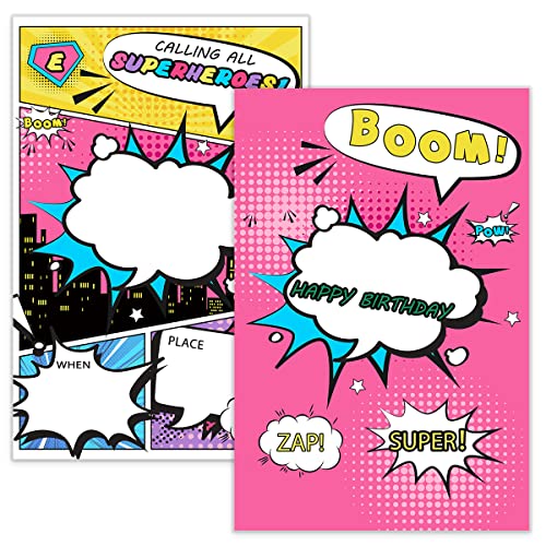 Girl Superhero Invitation, Girl Superhero Comic Birthday Invite, Girl Superhero Birthday Invitation, Superhero Party, Comic Girl(20 Set With Envelopes ) #TOP12