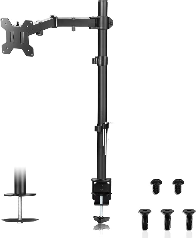 Montaje de escritorio con brazo de monitor único Suptek Soporte de monitor totalmente ajustable para 1 /una pantalla de hasta 32 pulgadas de altura extra 31,5 pulgadas de poste,negro (MD6821)