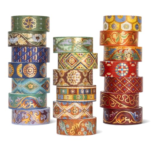 MOSA BEAR Retro Aesthetics Washi Tape, 20 Rolls Aesthetic Decorative Foil Masking Tape Set with Gift Box, Decorative Tape for Bullet Journal, DIY Craft, Scrapbook Supplies