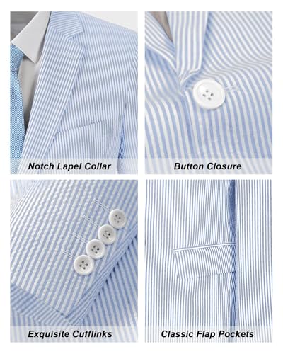 Seersucker Mens Suit 2 Piece Slim Fit Stripe Suits Tuxedo Blazer Jackets Pants Set Summer Beach Wedding Outfit for Men4