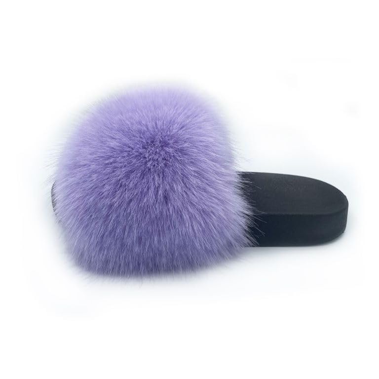 Image of Women's Faux Fur Slides Slippers Fluffy Fuzzy Sandals Open Toe Furry Slide Flip Flop Indoor Outdoor