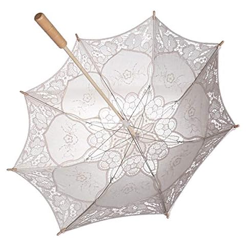Gancon Lace Umbrella Parasol Sun Umbrellas for Lady Wedding Party Bridal Photo Props(L-milky) Cover