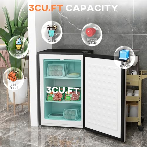 HOMCOM Mini Freezer Countertop, 3 Cu.Ft Compact Upright Freezer with Removable Shelves, Reversible Door for Home, Dorm, Apartment and Office, Silver