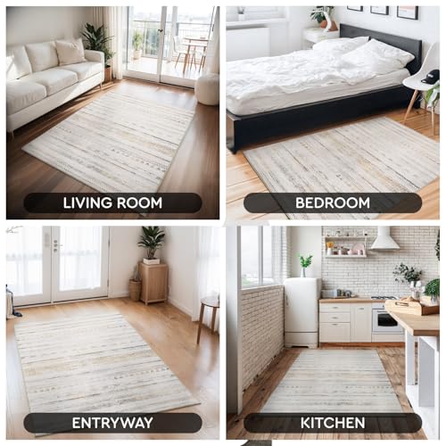 Small Area Rug-2x3 Entryway Rug Non Slip Washable Low Pile Indoor Door Mat Neutral Distressed Boho Moroccan Entrance Rugs Carpet for Bedroom Kitchen Powder Room Front Porch Bathroom, Multi-Color