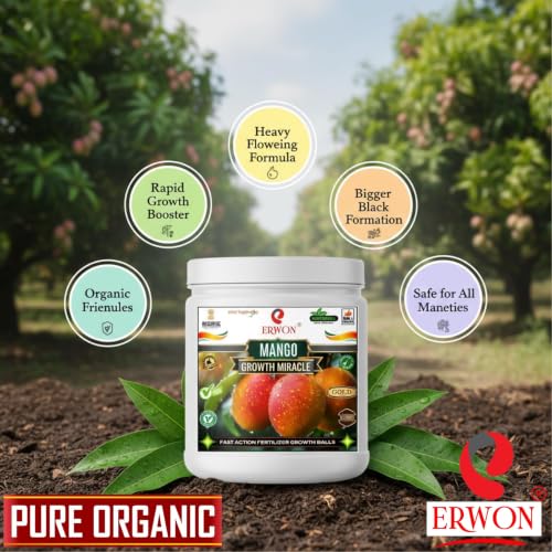 Image of Erwon Mango GROWTH MIRACLE Fertilizer, Fast Action Organic Granules for rapid Growth and Heavy Flowering and Bigger Fruits. (400 gm)