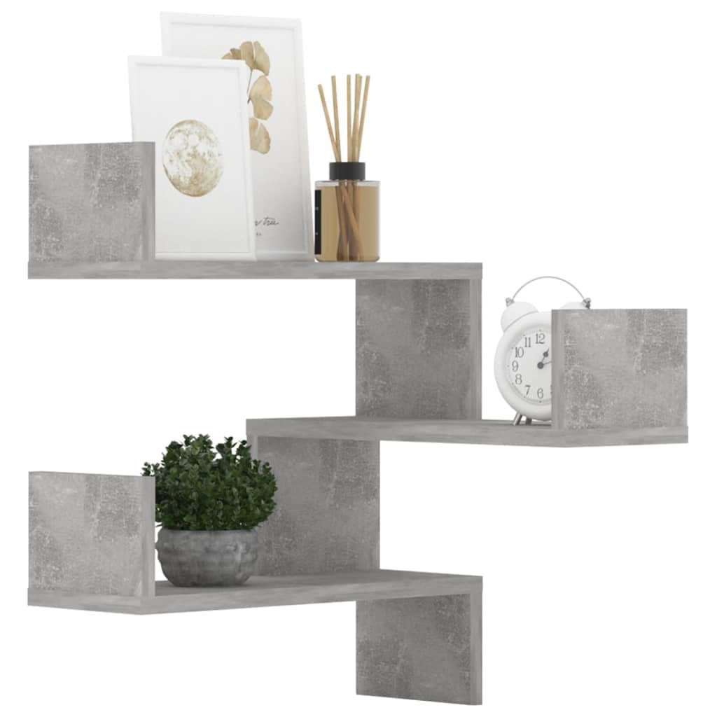 Set di 2 mensole angolari da parete, grigio cemento, 40 x 40 x 50 cm, in robusto materiale di legno, design moderno, per soggiorno, camera da letto, cucina, bagno, libreria da parete