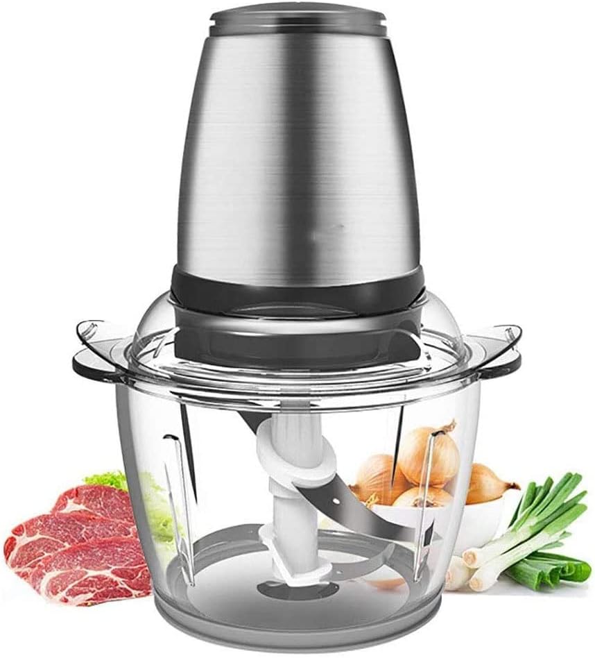 Food Chopper 1.8L Mini Electric Food Processor BPA-Free Glass Bowl Blender Grinder for Meat Vegetables Fruits Stainless Steel Motor and 4 Sharp Blades