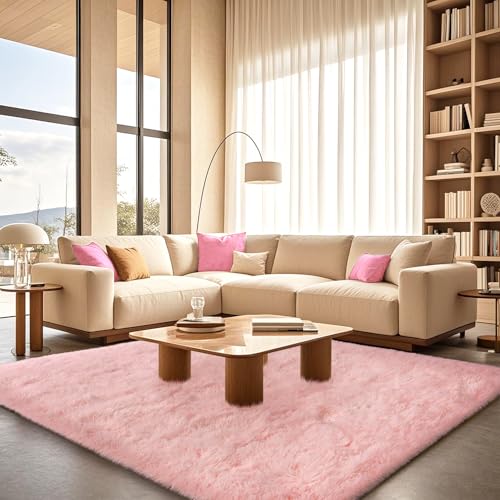 Pink Fluffy Rugs for Bedoom Girls, 3x5 Small Soft Faux Fur Area Rug - Cozy Fuzzy Plush Non-Slip Shaggy Carpet for Living Room, Kids Girls Room Home Dorm Nursery