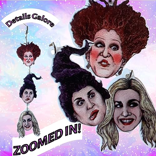 Cute Pair of Drop and Dangle Hocus Pocus Themed Earrings for Women, Teens, Halloween Costumes. Cute Sanderson Sister Themed Costume Accessories for Women. Drop and Dangle Winnifred Sanderson Earrings4
