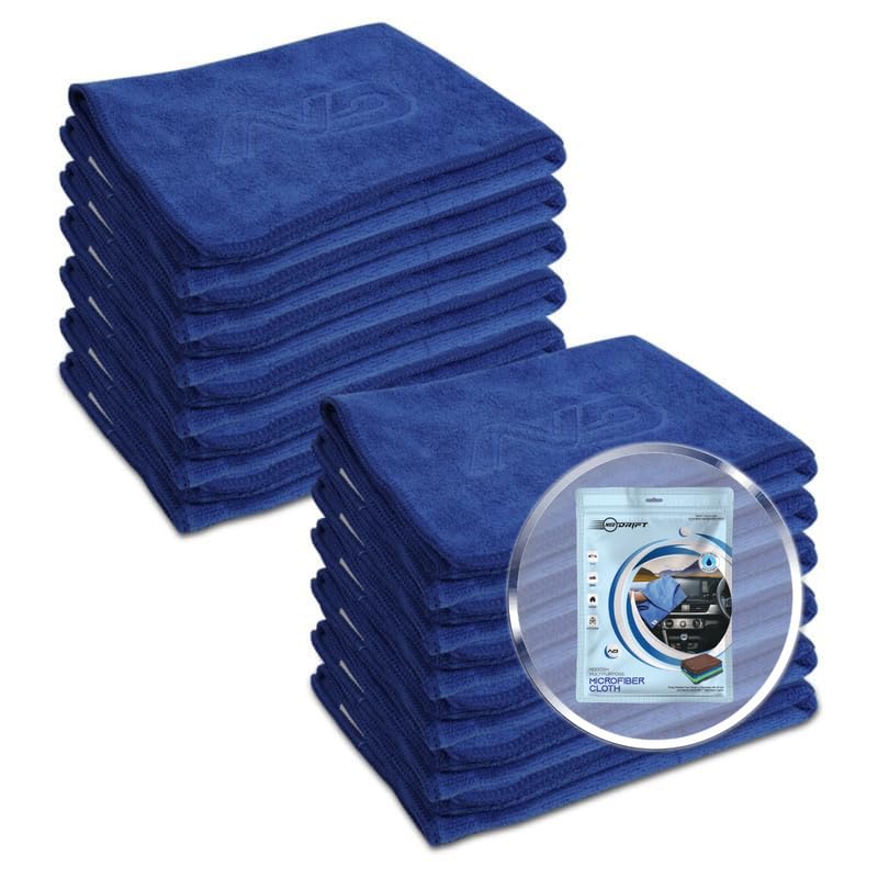 Image of Neodrift '400 GSM' Microfiber Cloth (Size - 40X40 Cm)(Set of 12 PC)(Colour - Blue)(Ultra Soft Cleaning Cloth for Car, Bike - Polishing, Detailing, Highly Absorbent)
