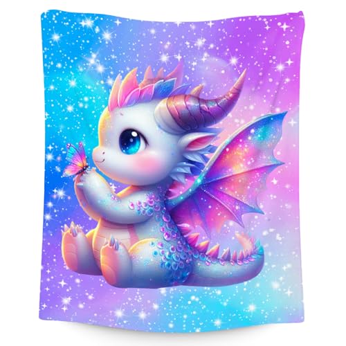 Kids Blanket for Girls Dragon Blankets Gifts - Comfy Cozy Fleece Throws for Couch, Bed & Travel 40"x50"