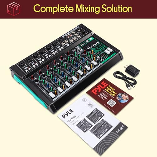 Image of Pyle 10 Channel Audio Mixer - 6 XLR Combo Mic Inputs, Bluetooth Studio Mixer /DJ Controller with DSP Digital Effects, USB-A In with MP3 Player, PC Recording, LED Level Meter, Smooth Dials and Faders