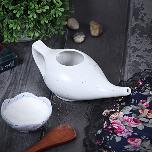 Image of Leak Proof Durable Porcelain Ceramic Neti Pot 220 ML for Natural Nasal Cleansing | Natural Treatment for Sinus, Infection and Congestion Microwave and Dishwasher Friendly (Marble)