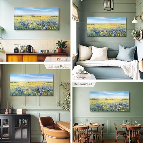 crmotu Large Landscape Wall Art, Nature Wall Art, Floral Wall Decor, Wilderness Green Scenic Art Prints, Meadow Wildflower Canvas Paintings for Living Room Bedroom Hallway Home Decorations 24x48inch