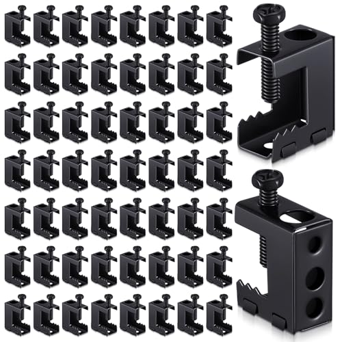 Image of Tandefio 50 Pcs 1 /4 inch-20 Spring Steel Beam Clamps Metal Beam Hangers Bolt on Clamp for Installation on Beams 1 /4 inch and 3 /8 inch Threaded Rod, S Hooks Bridle Ring for Pipe Cable Woodworking Tool (Black)