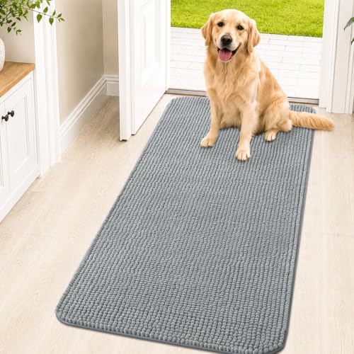 Image of OLANLY Dog Door Mat for Muddy Paws 44x24, Absorbent Chenille Mud Doormat