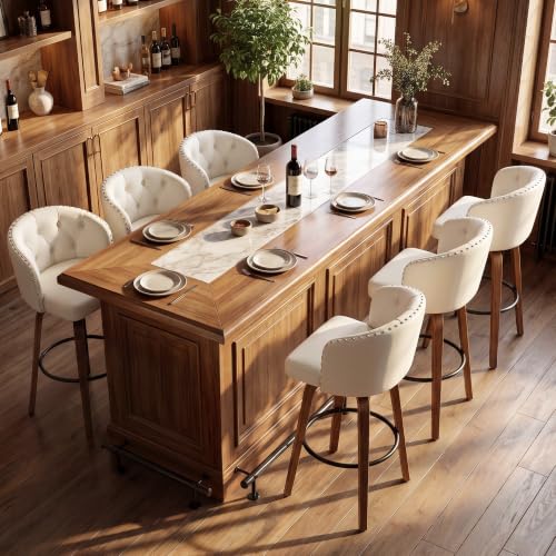 Image of 26 inch H 360 Swivel Bar Stools Counter Height Bar Stools Set of 6(Beige)