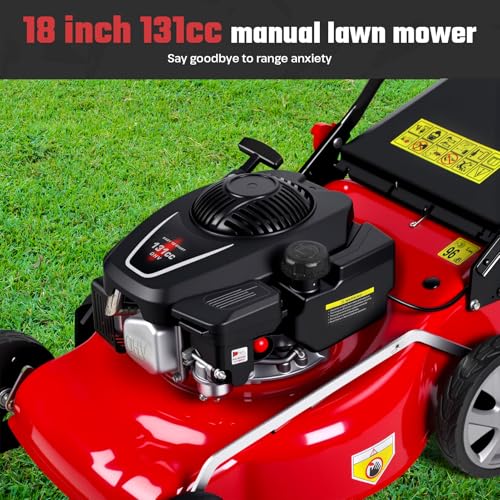 Image of 131cc Self Propelled Lawn Mower, 3-in-1 Gas Powered Push Mower with 50L Grass Bag, 20-inch Cutting Deck, Big Wheels for Yard Lawn Care, Mulching, Bagging & Side Discharge