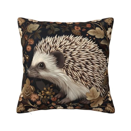 Keebik William Morris Style Vintage Flowers Animal Hedgehog Throw Pillow Cover Soft Decorative Throw Pillowcases Cushion Case for Home Decor Living Room Bed Couch Car 18x18 Inch