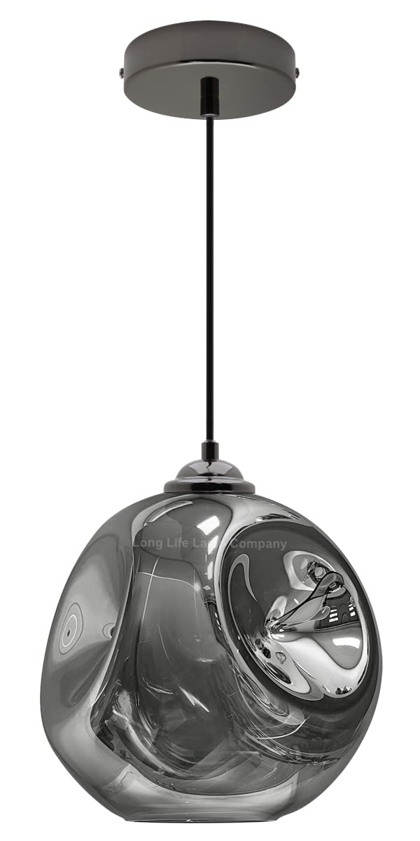 Long Life Lamp Company Smoked Grey Melting Glass Globe Ceiling Pendant Light Shade Black Nickel Lamp Holder H3013