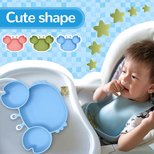 3 Sets Toddler Plates With Suction Crab Suction Plates For Baby Animal Baby Dishes Include 3 Divided Silicone Plates 3 Baby Food Spoons 3 Forks Toddler Plates For Feeding Eating Training, 3 Colors #TOP4