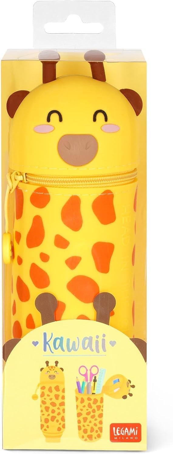 LEGAMI - Set of 7 Erasable Gel Pens + 2-in-1 Pencil Case Pen Pot - with Thermosensitive Erase Ink, Ink colours & barrel designs, 0.7mm Tip, Set 2 (Giraffe)