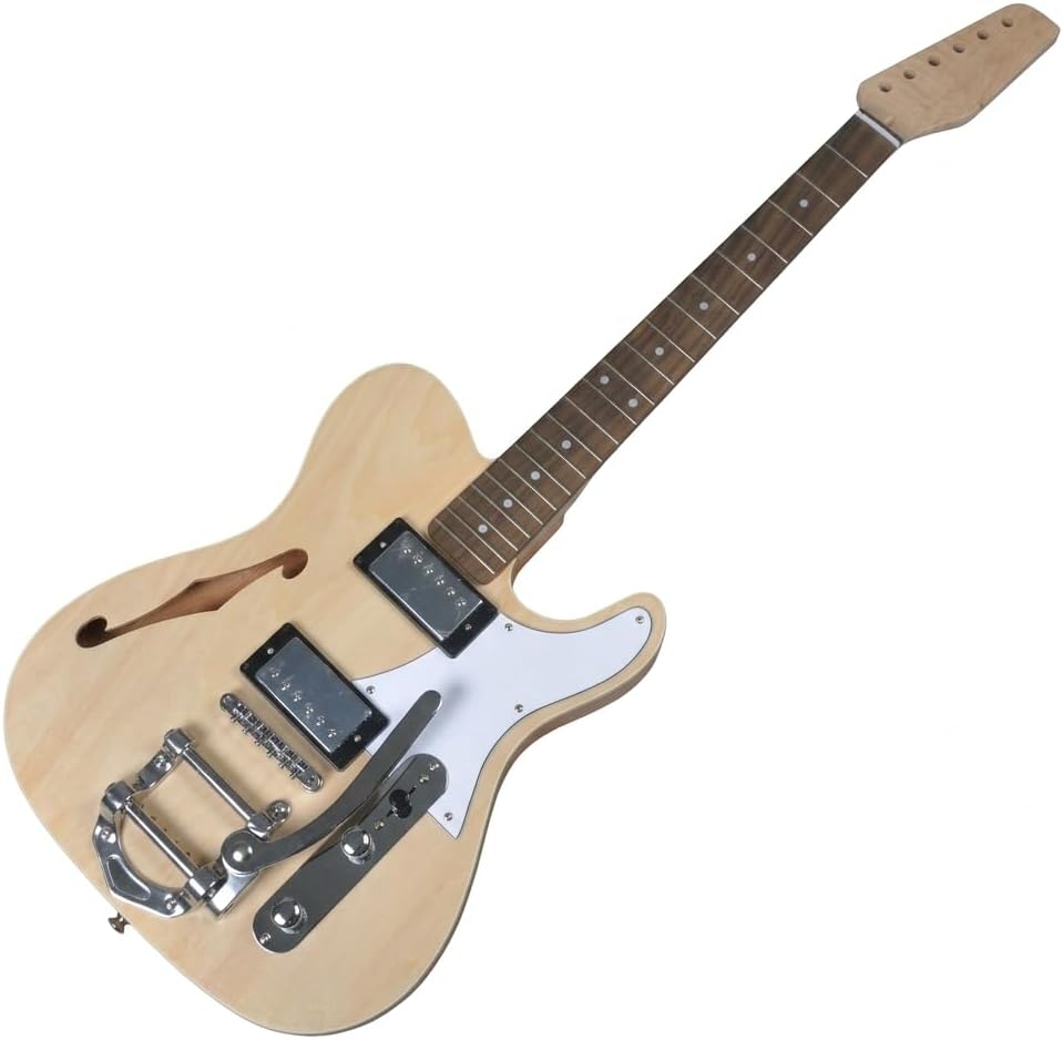 RSW DIY Electric Guitar Kit, Semi-Hollow Body DIY Electric Guitar Builder Kit Project Mahogany Unfinished New Single Cutaway