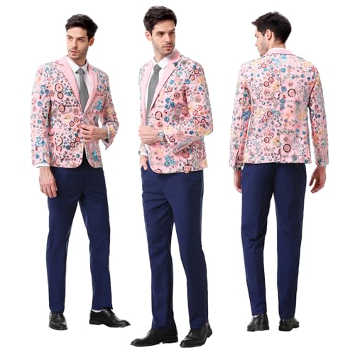 Mens Applique Floral Suit 2 Piece Suquin Pattern Slim Fit Men's Suit Set Party Dress 2 Button Blazer Pants4