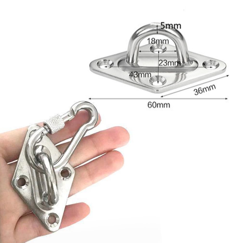 4 Piastre Oculari In Acciaio Inox Con Moschettoni - Per Soffitto, Parete, Attrezzatura Sportiva E Nautica - Foto 6