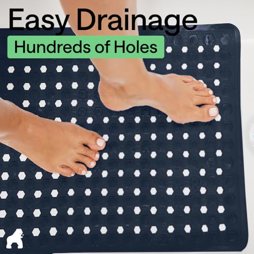 Image of GORILLA GRIP Patented Square Shower Stall Mat, Small Bathtub Floor Mats for Stand Up Showers, Suction Cups and Drainage Holes, Machine Wash, Soft on Feet, Bathroom Accessories 21x21 Inch, Navy Opaque