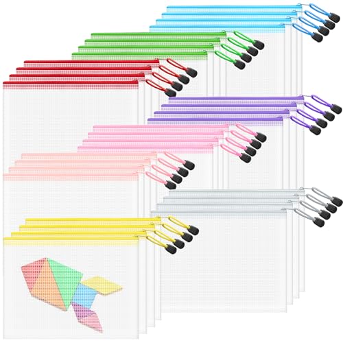 Image of Mesh 32pcs Zipper Pouch Bags - A5 Size, 8 Color Mesh Zipper Pouches for Classroom, Organizing Bags for Home, Office and Puzzle Storage