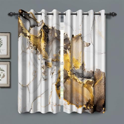 Baocicco White Grey Gold Marble Blackout Window Curtains for Bedroom Gold Glitter Texture Print Window Drapes with Grommets Modern Luxury Art Gray Gold Marble Curtains 2 Panels 21x45 Inch