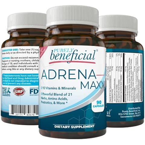 PURELY beneficial ADRENA-MAXX - Natural Supplement, 45Day Supply- Fatigue Relief, Stress Response, Enhanced Energy - Pure, Organic Ingredients. Cover