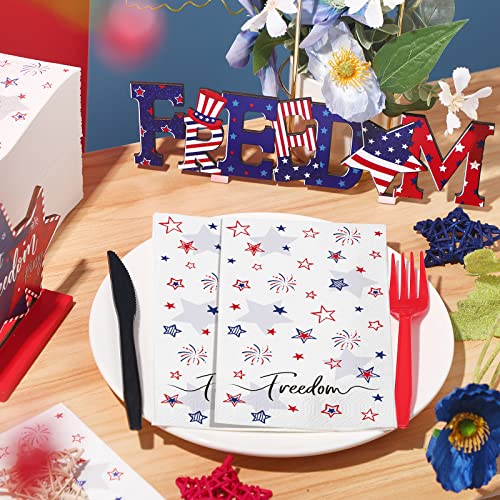 Funrous 100 Pieces 4Th Of July Napkins 3 Ply Freedom Disposable Paper Napkins Patriotic Red Blue Star Guest Napkins Independence Day Dinner Napkins Memorial Day Napkins For Party Favors Supplies Decor #TOP5