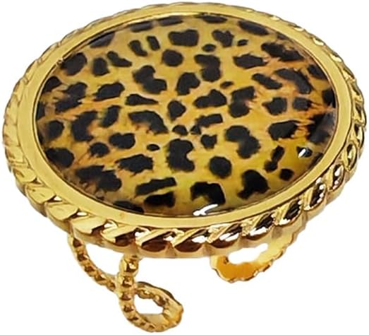 Vintage Round Coin Disic Leopard Print Ring for Women Trendy Geometry Adjustable Ring Unique Open Band Stainless Steel Gold-Tone Plated Comfort Fit Costume Jewelry Cocktail Party Prom Accessories