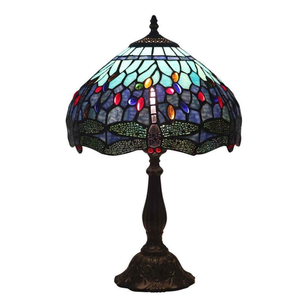 Lampe de table style libellule en véritable vitrail d'art pour chambre - 8