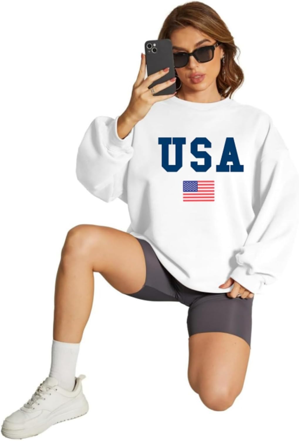 Womens USA Sweatshirt American Flag Sweater Long Sleeve 4th of July Shirt Patriotic Sweatshirt Pullover Outfit Tops - Image 6