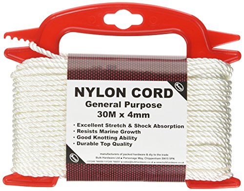 Merriway BH05764 Hand Reel Nylon Cord, 30 M x 4 mm, White